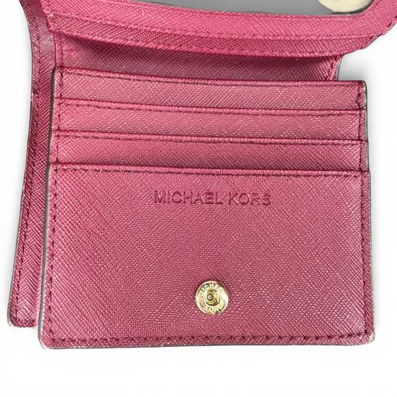 Michael Kors Fulton Medium Pebbled Leather Bifold Wallet Burgundy Maroon - Picture 8 of 10